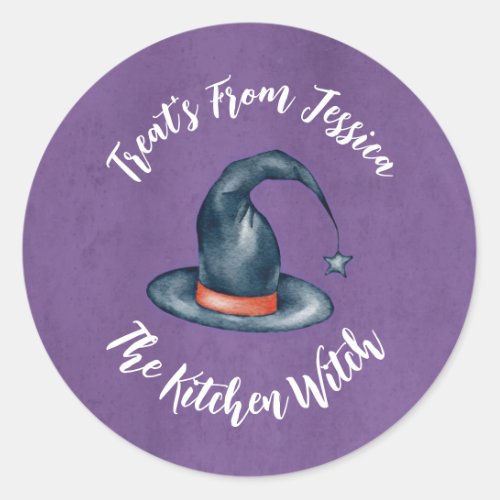 Cute Purple Kitchen Witch Halloween Baking Treats Classic Round Sticker