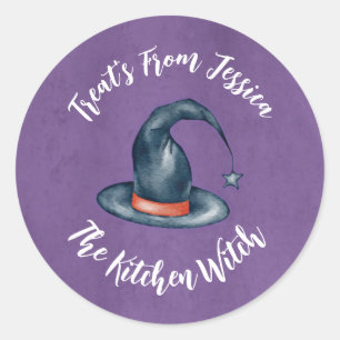 Cute Purple Kitchen Witch Halloween Baking Treats Classic Round Sticker