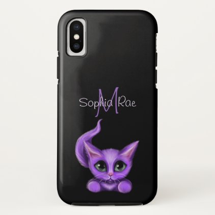 Cute Purple Kitten Monogram iPhone X Case