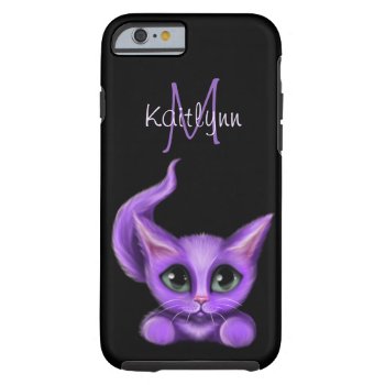 Cute Purple Kitten Monogram Tough iPhone 6 Case