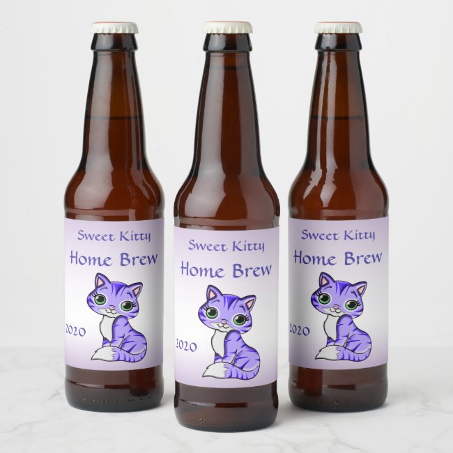 Cute Purple Kitty Cat Beer Label