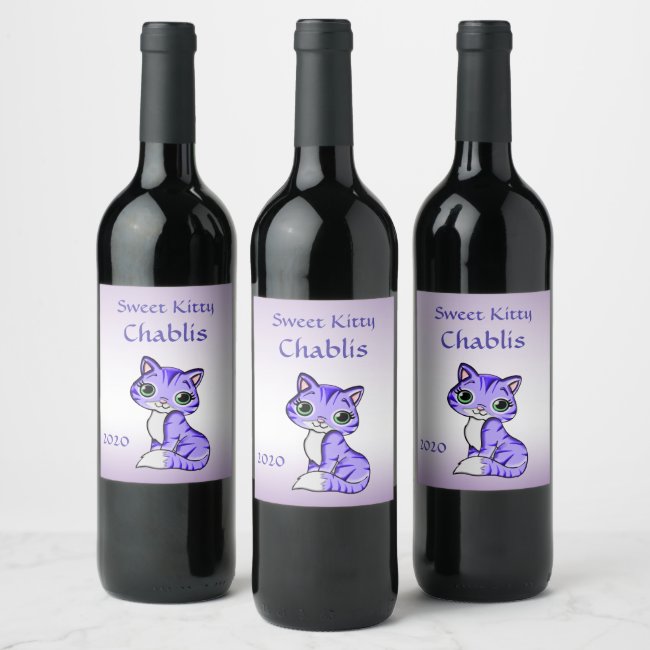 Cute Purple Kitty Cat Wine Label