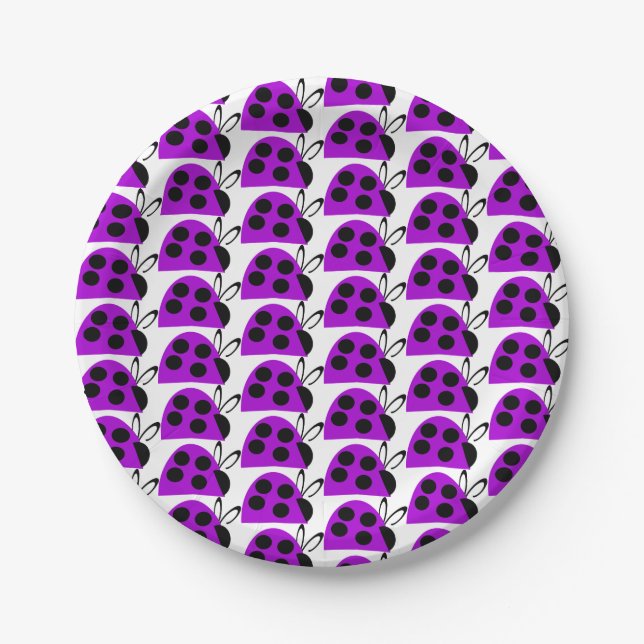 Cute Purple Ladybug  Paper Plates (Front)