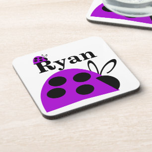 Cute Purple Ladybug Personalized Beverage Coaster