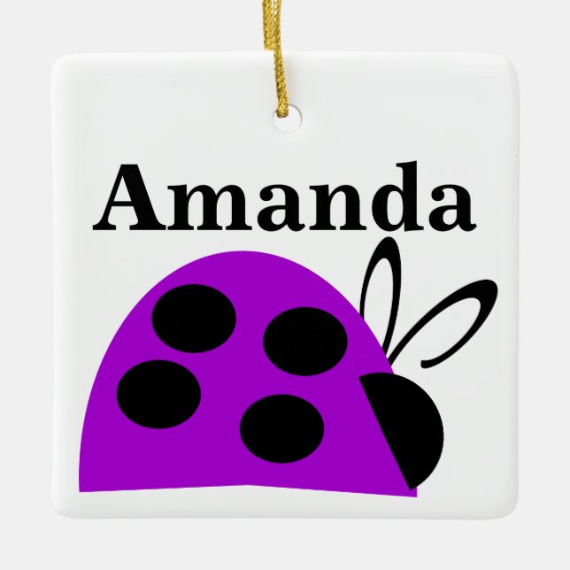 Cute Purple Ladybug Personalized Ceramic Ornament (Front)