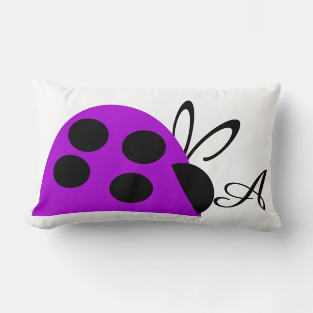 Cute Purple Ladybug Personalized Lumbar Pillow (Front)