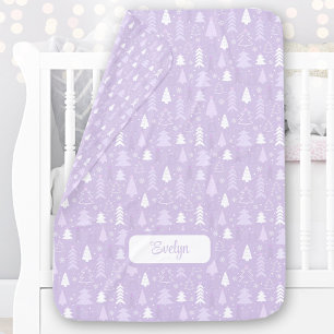 Cute Purple Lavender Christmas Tree Pattern Name Baby Blanket