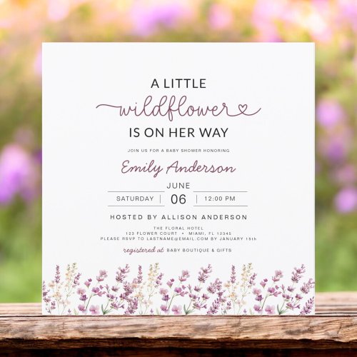 Wildflower Floral or wildflower baby shower invitation