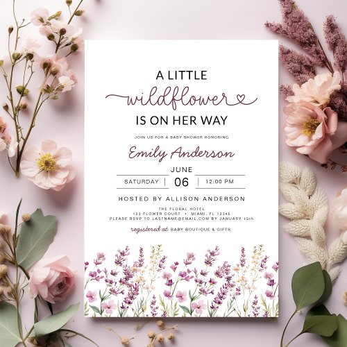 Wildflower Floral or wildflower baby shower invitation