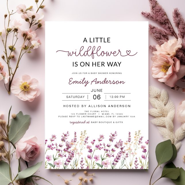 Cute Purple Lilac A Little Wildflower Baby Shower Invitation (Creator Uploaded)