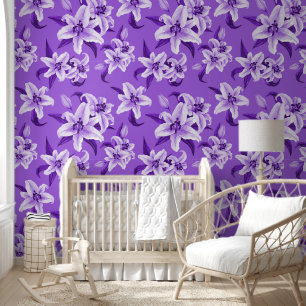 Cute Purple Lily Flower Pattern Wallpaper