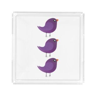 Cute Purple Little Bird Illustration Acrylic Tray