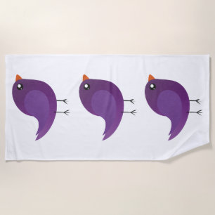 Cute Purple Little Bird Illustration Beach Towel