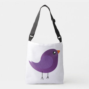 Cute Purple Little Bird Illustration Crossbody Bag