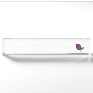 Cute Purple Little Bird Illustration Desk Name Plate