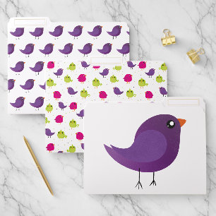 Cute Purple Little Bird Illustration File Folder