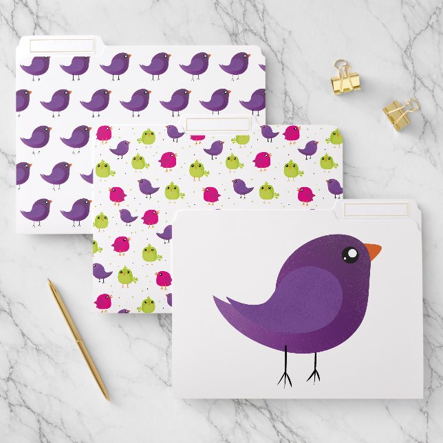 Cute Purple Little Bird Illustration File Folder (Set)