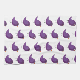 Cute Purple Little Bird Illustration Kitchen Towel