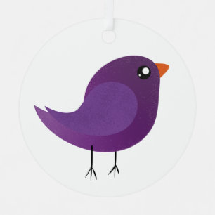 Cute Purple Little Bird Illustration Metal Ornament