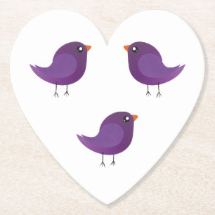 Cute Purple Little Bird Illustration Paper Coaster