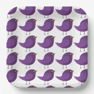 Cute Purple Little Bird Illustration Paper Plates