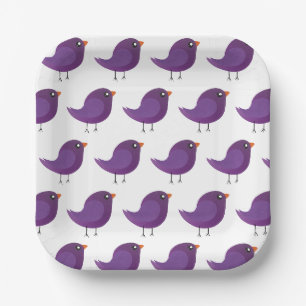 Cute Purple Little Bird Illustration Paper Plates
