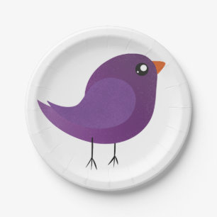 Cute Purple Little Bird Illustration Paper Plates