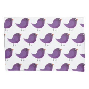 Cute Purple Little Bird Illustration Pillow Case