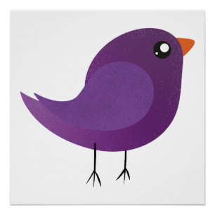 Cute Purple Little Bird Illustration Poster