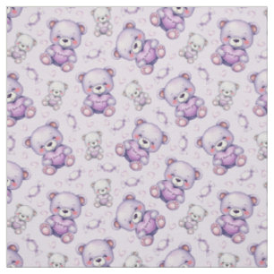 Cute Purple Love Bear and Hearts Seamless Pattern Fabric