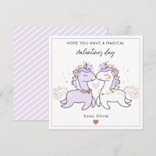 Cute Purple Magical Unicorn Kids Valentine's Day  Note Card