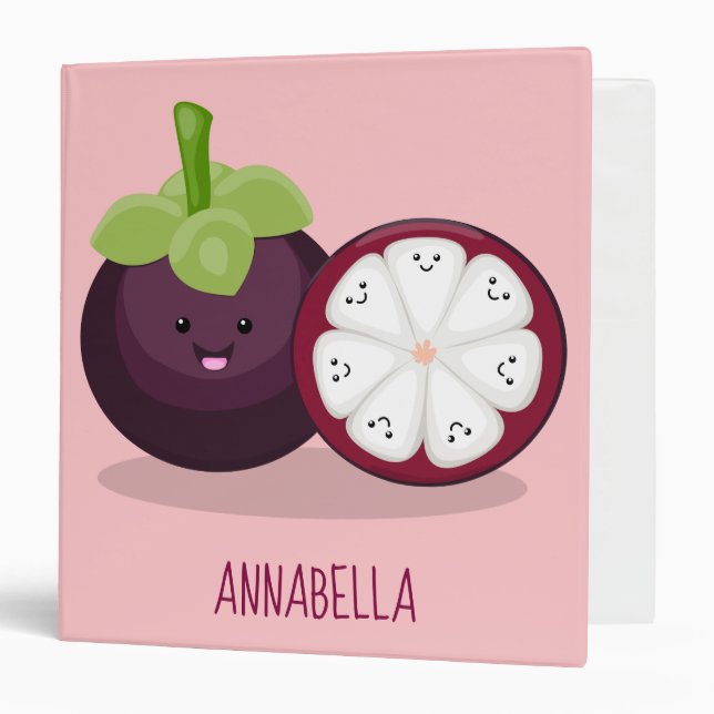 Cute purple mangosteen cartoon illustration 3 ring binder (Front/Inside)