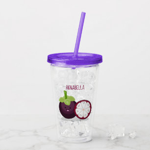 Cute purple mangosteen cartoon illustration acrylic tumbler