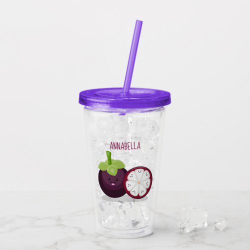 Cute purple mangosteen cartoon illustration acrylic tumbler