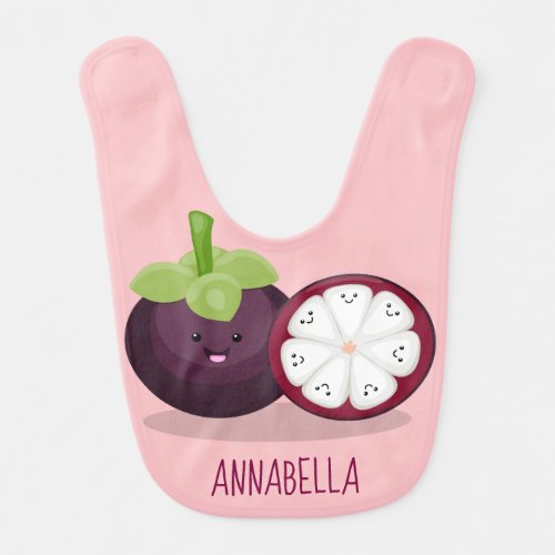 Cute purple mangosteen cartoon illustration baby bib