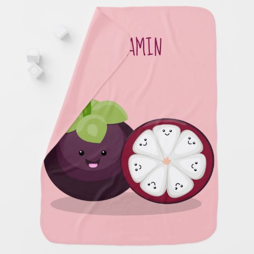 Cute purple mangosteen cartoon illustration baby blanket