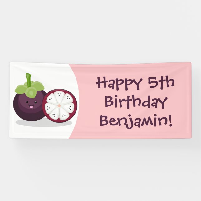Cute purple mangosteen cartoon illustration banner (Horizontal)