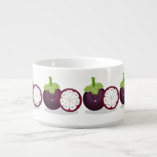 Cute purple mangosteen cartoon illustration bowl