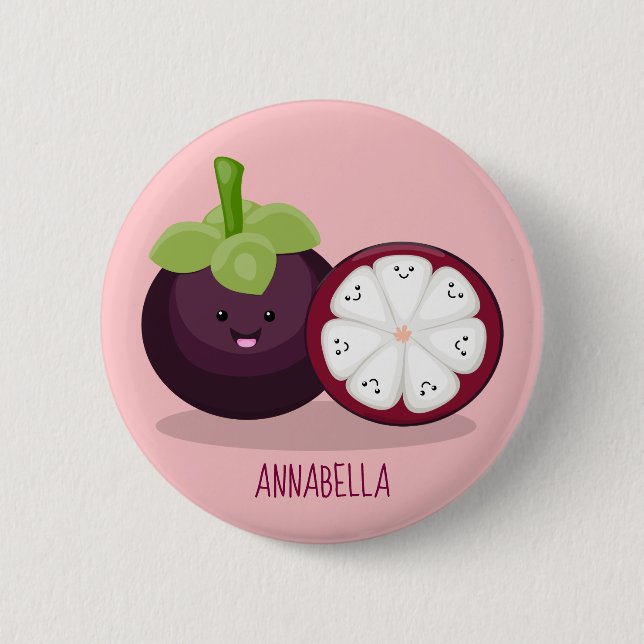 Cute purple mangosteen cartoon illustration button (Front)