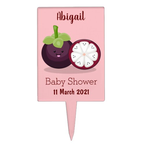 Cute purple mangosteen cartoon illustration cake topper