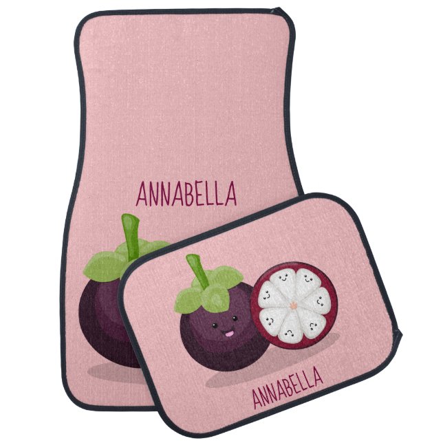 Cute purple mangosteen cartoon illustration  car floor mat (Set)