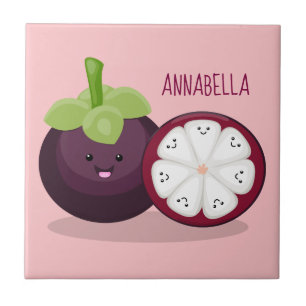 Cute purple mangosteen cartoon illustration ceramic tile