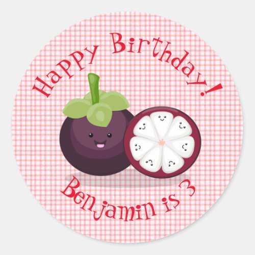 Cute purple mangosteen cartoon illustration classic round sticker