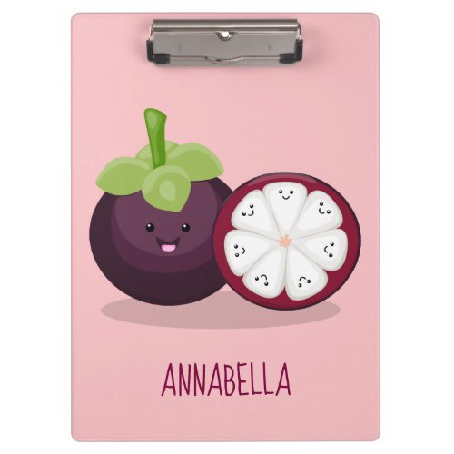 Cute purple mangosteen cartoon illustration clipboard