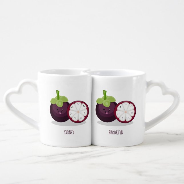 Cute purple mangosteen cartoon illustration coffee mug set (Back Nesting)