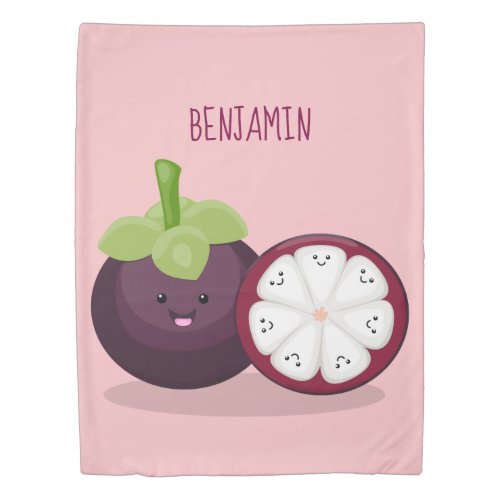 Cute purple mangosteen cartoon illustration duvet cover