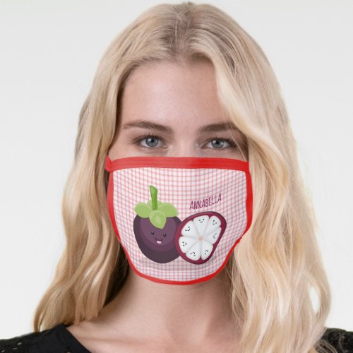 Cute purple mangosteen cartoon illustration face mask