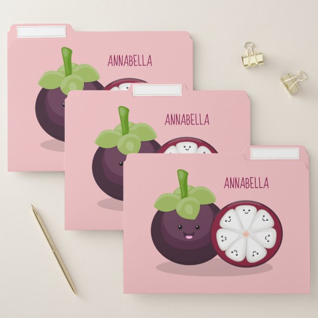Cute purple mangosteen cartoon illustration  file folder (Set)