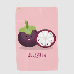 Cute purple mangosteen cartoon illustration golf towel