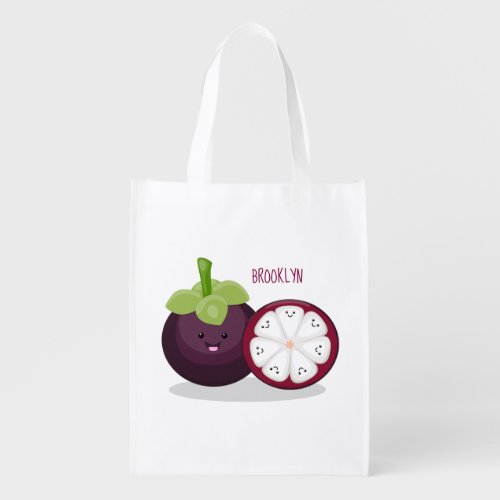 Cute purple mangosteen cartoon illustration grocery bag